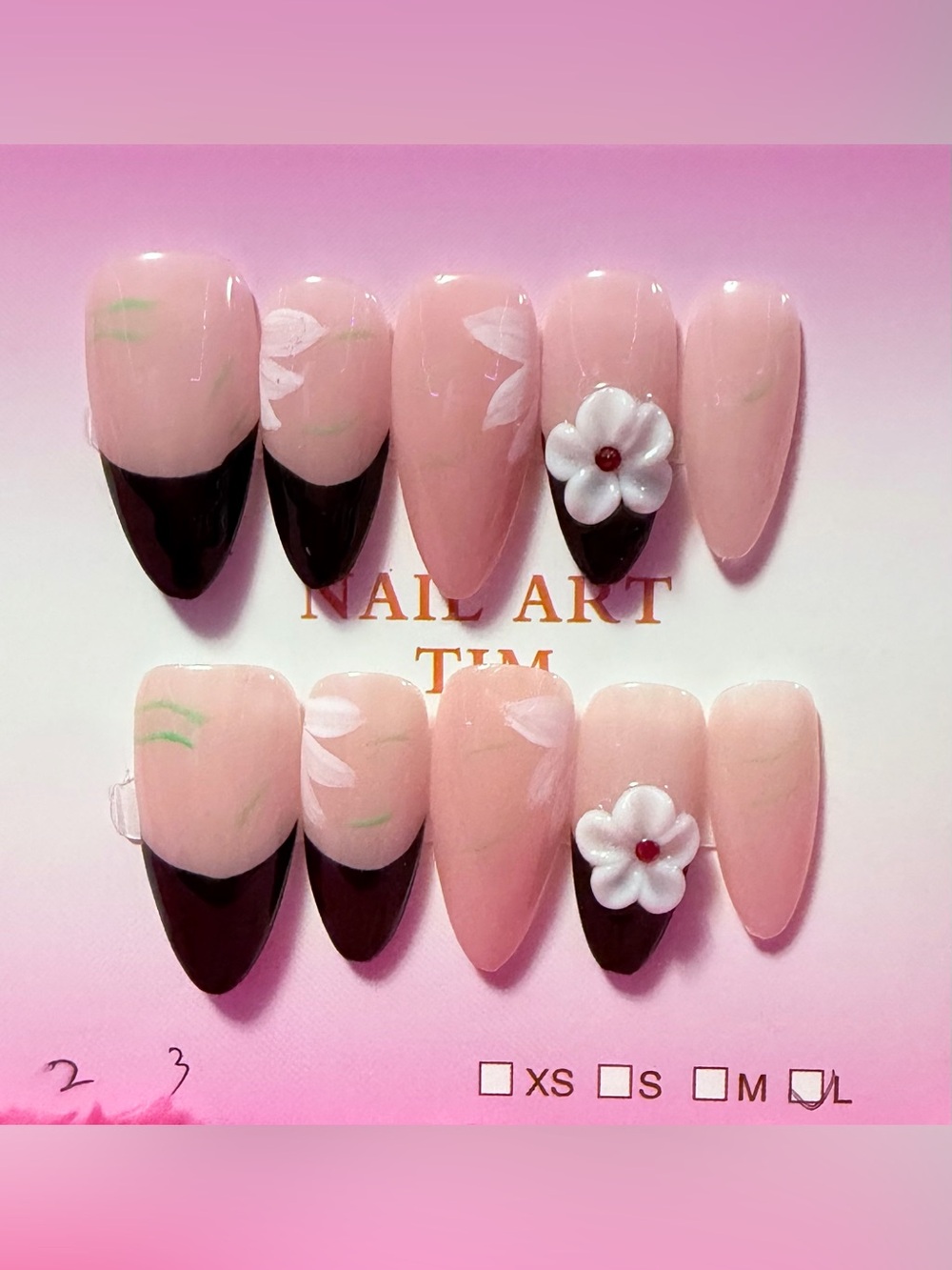 Pink & black Floral Press-On Nail Set